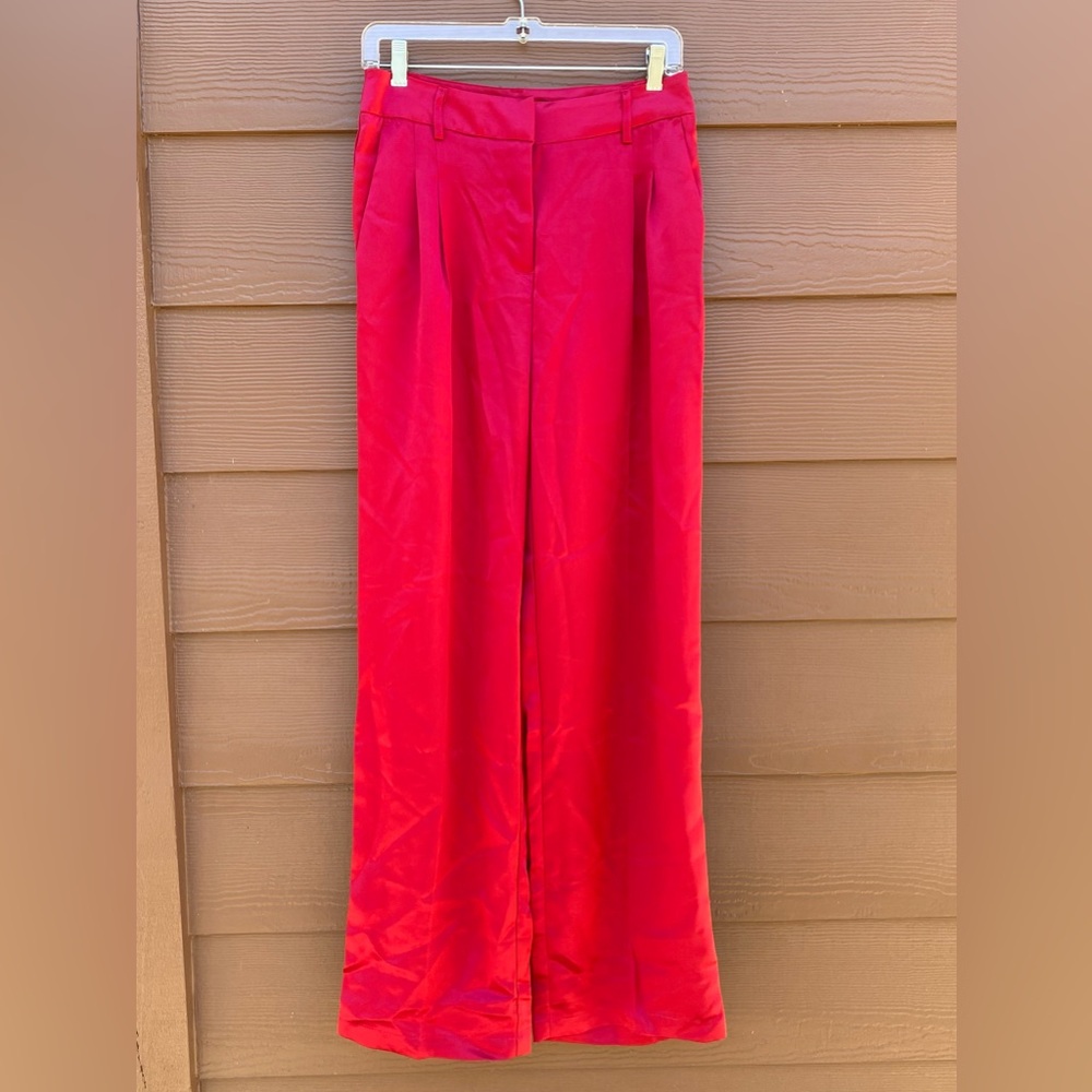 House of Harlow 1960 Red Satin Wide Leg Pants Size US 2